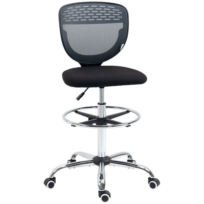 Image of a grey and black Vinsetto Armless Drafting Chair With Wheels For Home Office Ideal for Standing Desks.