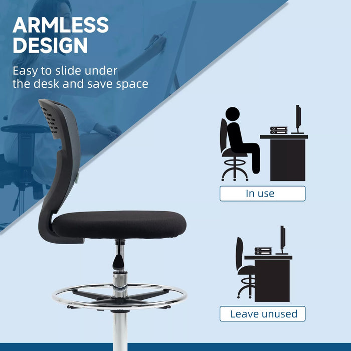 Image of a grey and black Vinsetto Armless Drafting Chair With Wheels For Home Office Ideal for Standing Desks.