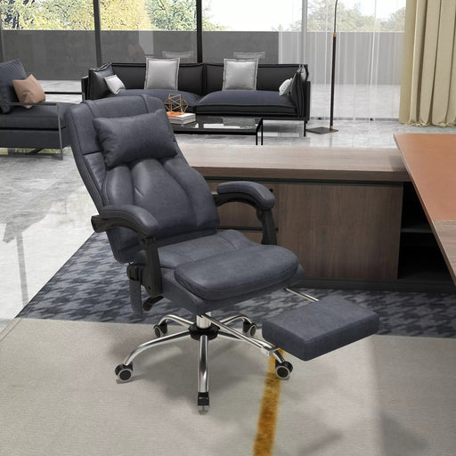 Image of a Dark Grey Vinsetto High Back Computer Desk Chair With Footrest, Vibrating Massage, Lumbar Support, Neck Pillow, Swivel Wheels, Padded Arms, Reclining Back. A stylish comfy desk chair for home office.