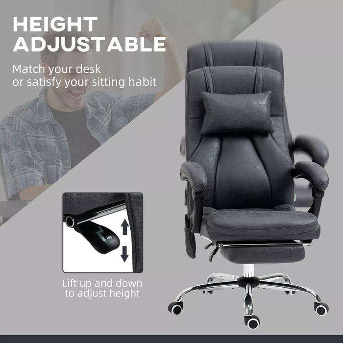 Image of a Dark Grey Vinsetto High Back Computer Desk Chair With Footrest, Vibrating Massage, Lumbar Support, Neck Pillow, Swivel Wheels, Padded Arms, Reclining Back. A stylish comfy desk chair for home office.