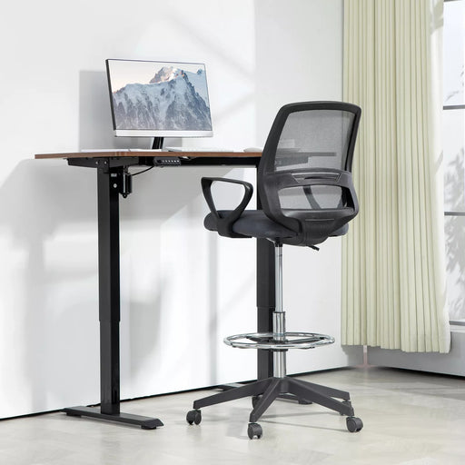 Image of a Grey Vinsetto Ergonomic Mesh Back Drafting Chair. A tall office chair ideal for home office standing desks.