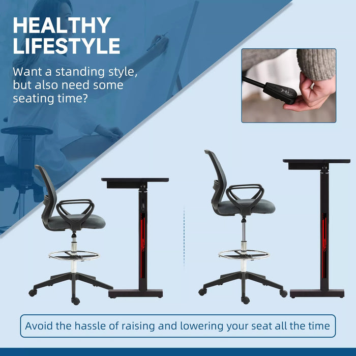 Image of a Grey Vinsetto Ergonomic Mesh Back Drafting Chair. A tall office chair ideal for home office standing desks.