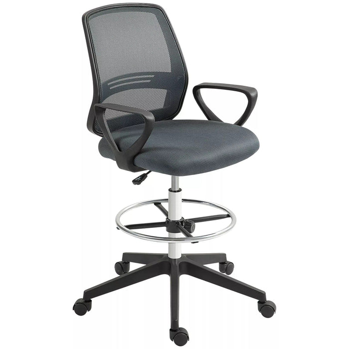 Image of a Grey Vinsetto Ergonomic Mesh Back Drafting Chair. A tall office chair ideal for home office standing desks.