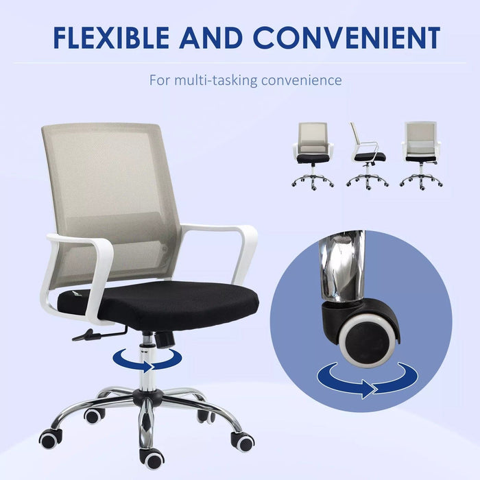 Image of a black Vinsetto Ergonomic Mesh Back Office Chair With Arms and Wheels Adjustable Height For Home Office.