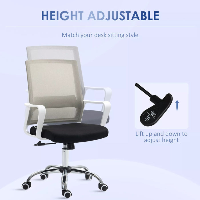 Image of a black Vinsetto Ergonomic Mesh Back Office Chair With Arms and Wheels Adjustable Height For Home Office.