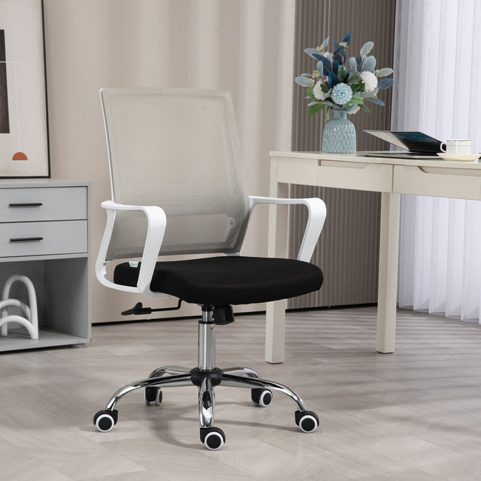 Image of a black Vinsetto Ergonomic Mesh Back Office Chair With Arms and Wheels Adjustable Height For Home Office.