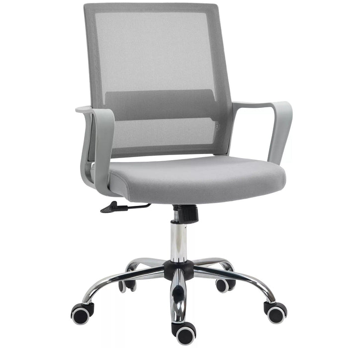 Image of a Grey Vinsetto Ergonomic Mesh Back Office Chair With Arms and Wheels Adjustable Height For Home Office.