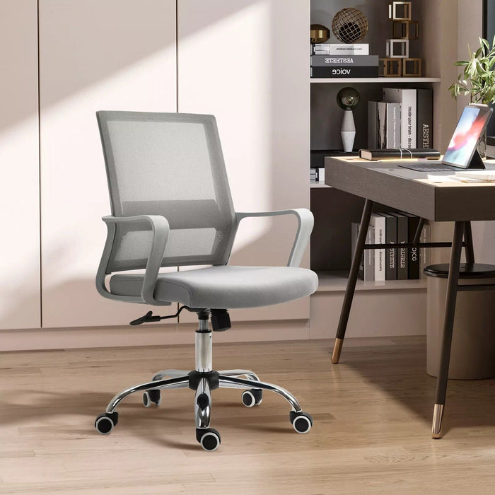 Image of a Grey Vinsetto Ergonomic Mesh Back Office Chair With Arms and Wheels Adjustable Height For Home Office.