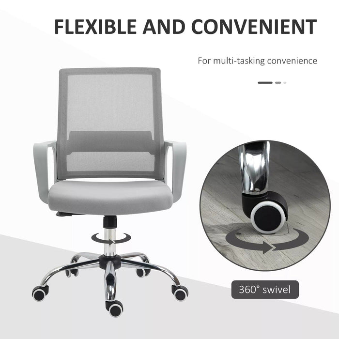 Image of a Grey Vinsetto Ergonomic Mesh Back Office Chair With Arms and Wheels Adjustable Height For Home Office.