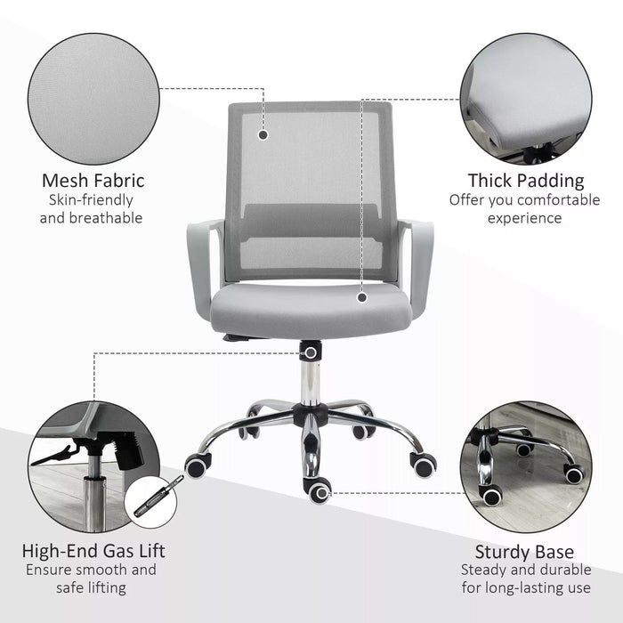 Image of a Grey Vinsetto Ergonomic Mesh Back Office Chair With Arms and Wheels Adjustable Height For Home Office.