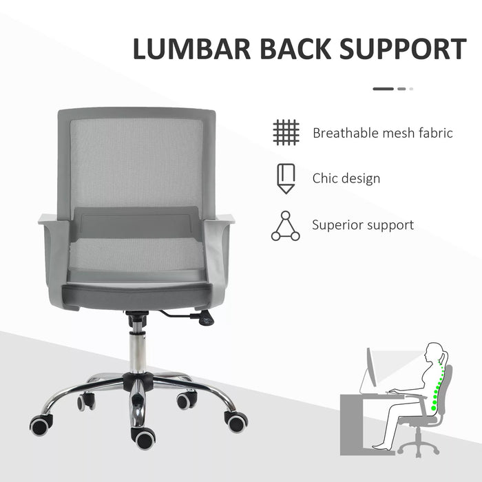 Image of a Grey Vinsetto Ergonomic Mesh Back Office Chair With Arms and Wheels Adjustable Height For Home Office.