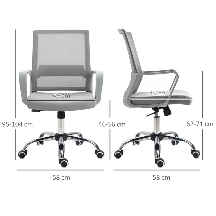 Image of a Grey Vinsetto Ergonomic Mesh Back Office Chair With Arms and Wheels Adjustable Height For Home Office.