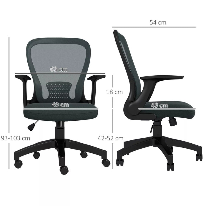 Image of a Grey Vinsetto Ergonomic Mesh Office Chair With Lumbar Support, Adjustable Height, Adjustable Flip Up Armrests, Swivel Wheels. Suitable For Home or Office.