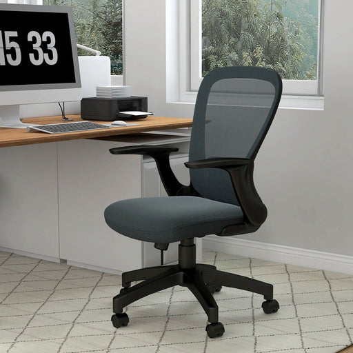 Image of a Grey Vinsetto Ergonomic Mesh Office Chair With Lumbar Support, Adjustable Height, Adjustable Flip Up Armrests, Swivel Wheels. Suitable For Home or Office.