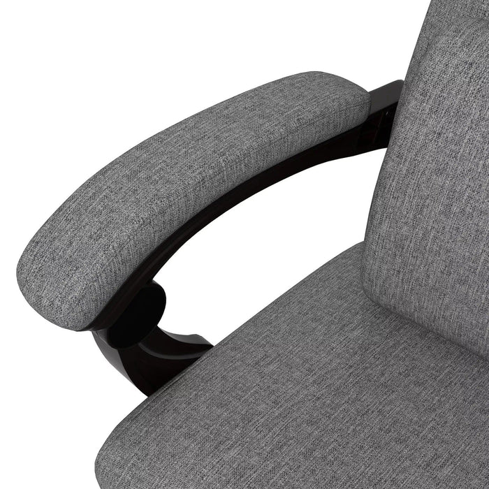 Image of a Grey Fabric Vinsetto Ergonomic Office Chair With Footrest, removable Neck and Back Pillows, Adjustable Height, Reclining Backrest, Swivel Wheels For Home Office.