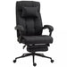 Image of a Black Vinsetto Executive Office Chair With Foot Rest, Neck Pillow, Padded Arm Rests, Swivel Wheels, Adjustable Height and Tilt. Suitable for Home or Office.