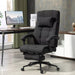 Image of a Black Vinsetto Executive Office Chair With Foot Rest, Neck Pillow, Padded Arm Rests, Swivel Wheels, Adjustable Height and Tilt. Suitable for Home or Office.