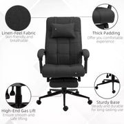 Image of a Black Vinsetto Executive Office Chair With Foot Rest, Neck Pillow, Padded Arm Rests, Swivel Wheels, Adjustable Height and Tilt. Suitable for Home or Office.