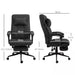 Image of a Black Vinsetto Executive Office Chair With Foot Rest, Neck Pillow, Padded Arm Rests, Swivel Wheels, Adjustable Height and Tilt. Suitable for Home or Office.