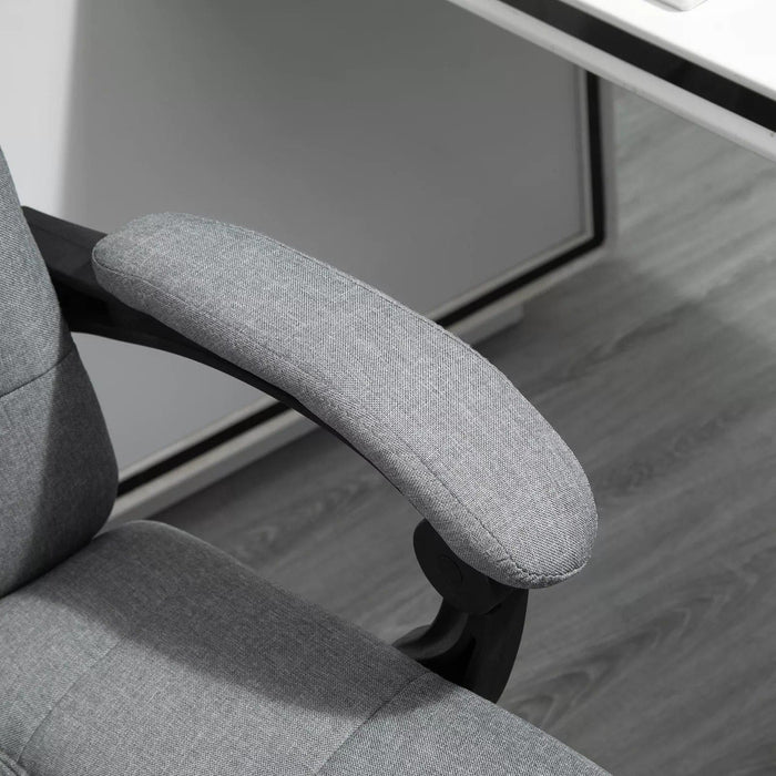 Image of a Grey Vinsetto Executive Office Chair With Foot Rest, Neck Pillow, Padded Arm Rests, Swivel Wheels, Adjustable Height and Tilt. Suitable for Home or Office.