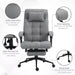 Image of a Grey Vinsetto Executive Office Chair With Foot Rest, Neck Pillow, Padded Arm Rests, Swivel Wheels, Adjustable Height and Tilt. Suitable for Home or Office.