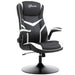 Image of a Vinsetto Gamer Chair Without Wheels on a Pedestal Base With Lift Up Arms, Reclining, Height Adjustment Finished in Black PU Leather With White Accents.