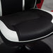 Image of a Vinsetto Gamer Chair Without Wheels on a Pedestal Base With Lift Up Arms, Reclining, Height Adjustment Finished in Black PU Leather With White Accents.