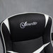 Image of a Vinsetto Gamer Chair Without Wheels on a Pedestal Base With Lift Up Arms, Reclining, Height Adjustment Finished in Black PU Leather With White Accents.