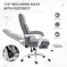 Image of a Vinsetto Grey Fabric Reclining Desk Chair with Extending Foot Rest, Padded Arms, Swivel Wheels, Adjustable Height and Tilt. Suitable for Home  Office or Office.