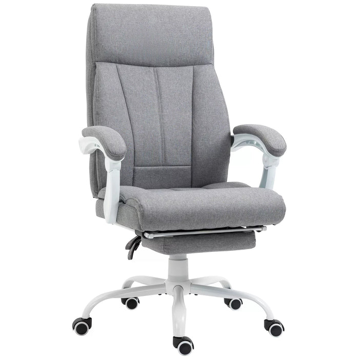 Image of a Vinsetto Grey Fabric Reclining Desk Chair with Extending Foot Rest, Padded Arms, Swivel Wheels, Adjustable Height and Tilt. Suitable for Home  Office or Office.