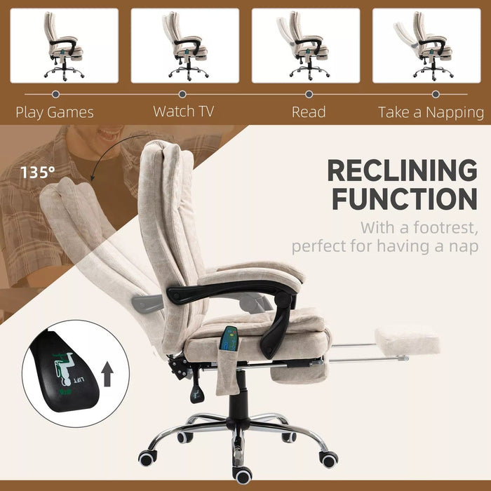 Image of a Vinsetto Heated Massage Computer Chair Cream White