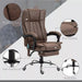 Image of a Dark Brown Heated Massage Computer Chair With Footrest, Swivel Wheels, and Adjustable Tilting Backrest.