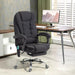 Image of a Vinsetto Heated Massage Office Chair With Footrest, Swivel Wheels and padded armrests. The chair is upholstered in a stylish black microfibre cloth.