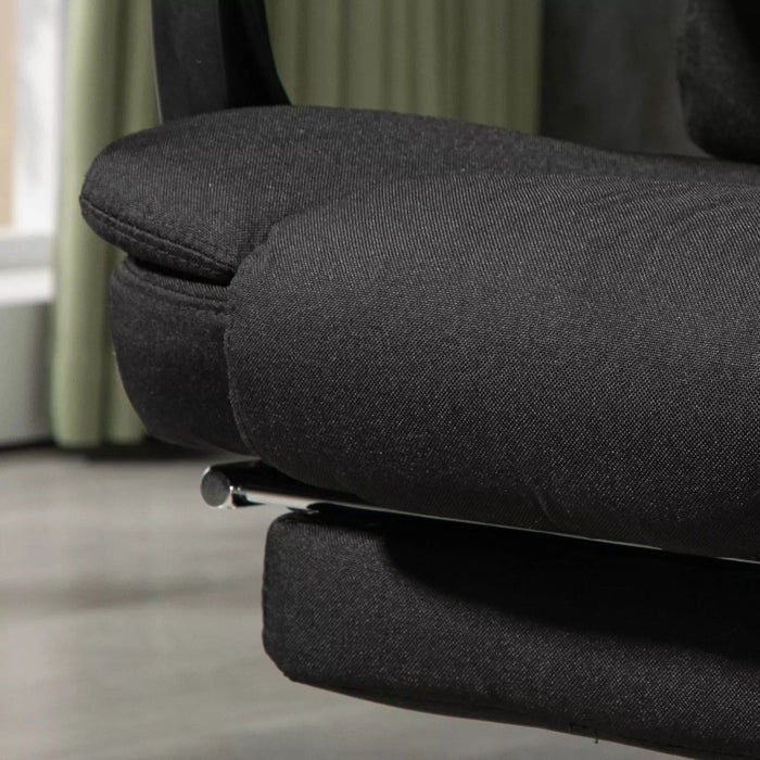 Image of a Vinsetto Heated Massage Office Chair With Footrest, Swivel Wheels and padded armrests. The chair is upholstered in a stylish black microfibre cloth.