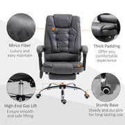 Image of a Dark Grey Vinsetto 6 Point Heated Massage Office Chair With Footrest, Swivel Wheels, Reclining Backrest, Padded Arms. Suitable For Home Office and Office