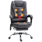 Image of a Dark Grey Vinsetto 6 Point Heated Massage Office Chair With Footrest, Swivel Wheels, Reclining Backrest, Padded Arms. Suitable For Home Office and Office
