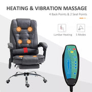 Image of a Dark Grey Vinsetto 6 Point Heated Massage Office Chair With Footrest, Swivel Wheels, Reclining Backrest, Padded Arms. Suitable For Home Office and Office