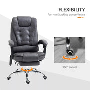 Image of a Dark Grey Vinsetto 6 Point Heated Massage Office Chair With Footrest, Swivel Wheels, Reclining Backrest, Padded Arms. Suitable For Home Office and Office