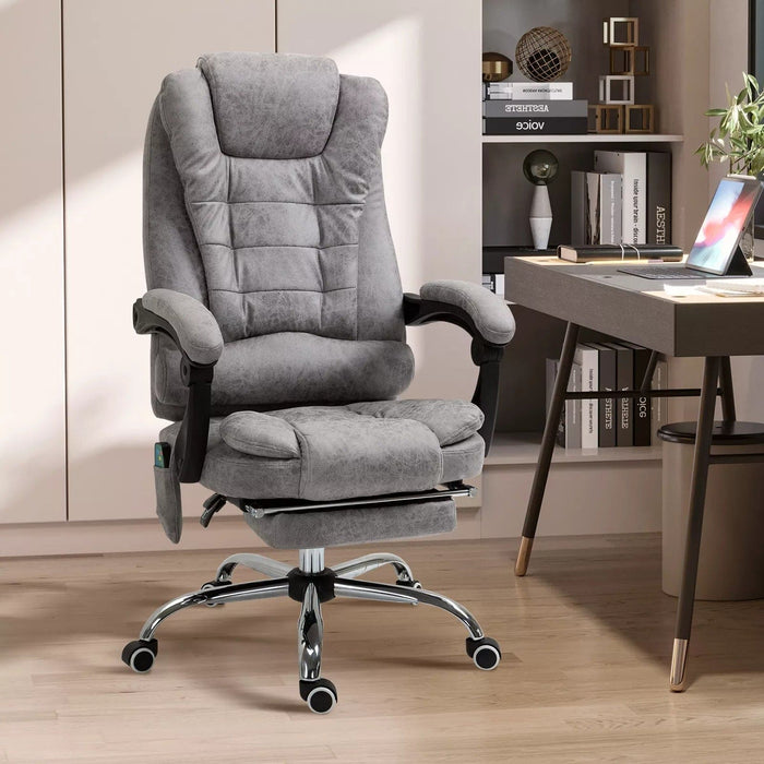 Image of a Light Grey Vinsetto 6 Point Heated Massage Office Chair With Footrest, Swivel Wheels, Reclining Backrest, Padded Arms. Suitable For Home Office and Office