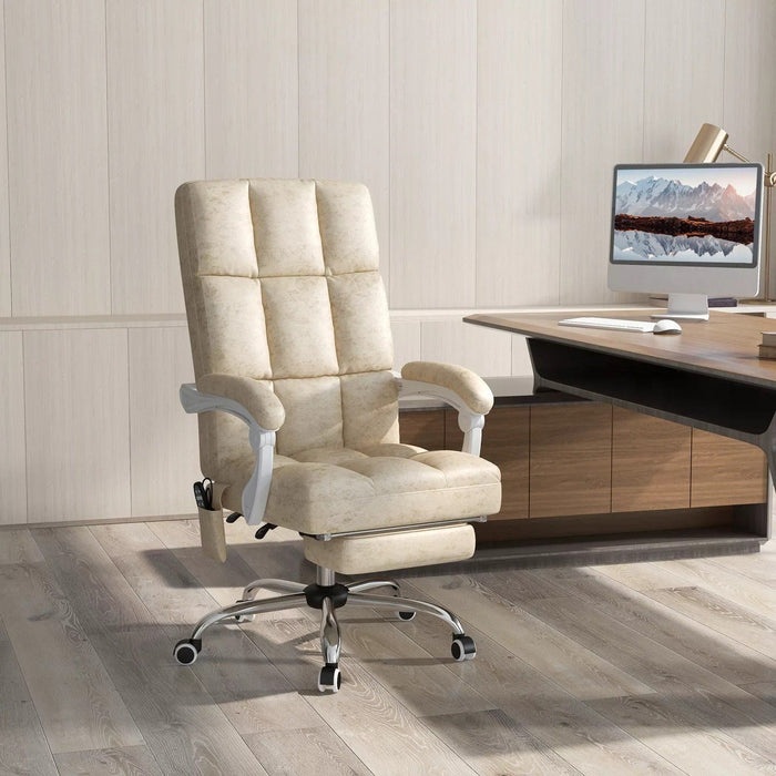 Image of a Beige Vinsetto Heated Vibrating Massage Office Chair With Extendable Leg Rest, Padded Arms, Swivel Wheels, Reclining Backrest For Home Office or Office