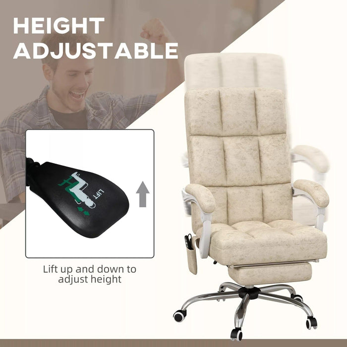 Image of a Beige Vinsetto Heated Vibrating Massage Office Chair With Extendable Leg Rest, Padded Arms, Swivel Wheels, Reclining Backrest For Home Office or Office