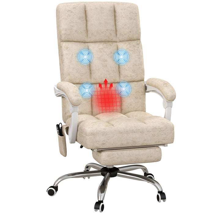 Image of a Beige Vinsetto Heated Vibrating Massage Office Chair With Extendable Leg Rest, Padded Arms, Swivel Wheels, Reclining Backrest For Home Office or Office