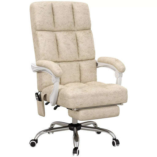 Image of a Beige Vinsetto Heated Vibrating Massage Office Chair With Extendable Leg Rest, Padded Arms, Swivel Wheels, Reclining Backrest For Home Office or Office