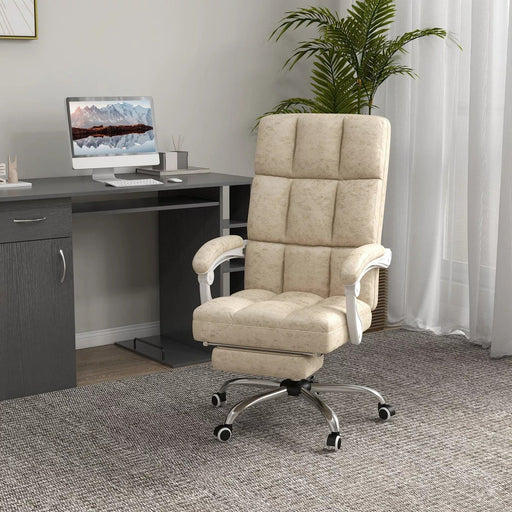 Image of a Beige Vinsetto Heated Vibrating Massage Office Chair With Extendable Leg Rest, Padded Arms, Swivel Wheels, Reclining Backrest For Home Office or Office