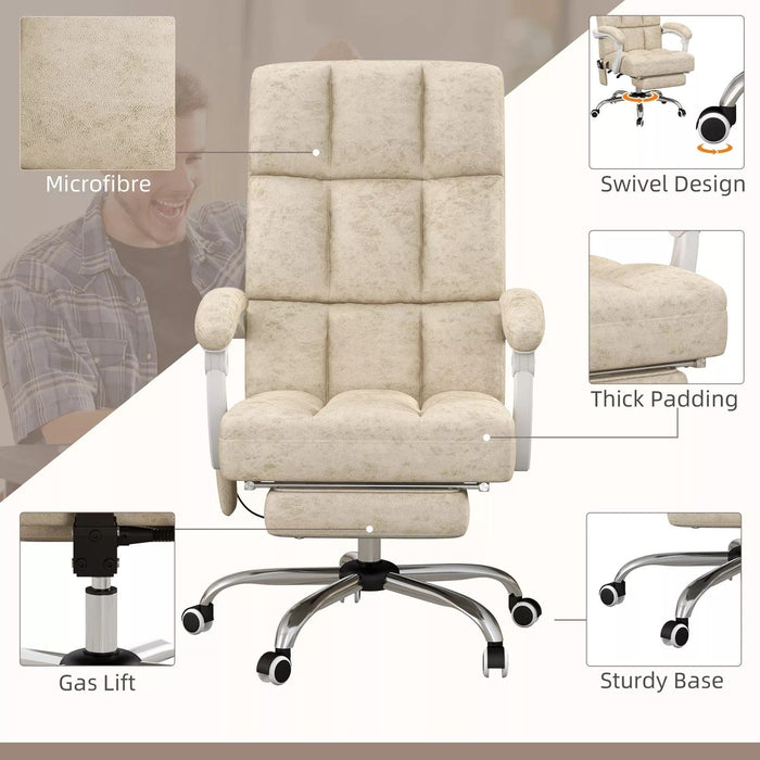 Image of a Beige Vinsetto Heated Vibrating Massage Office Chair With Extendable Leg Rest, Padded Arms, Swivel Wheels, Reclining Backrest For Home Office or Office