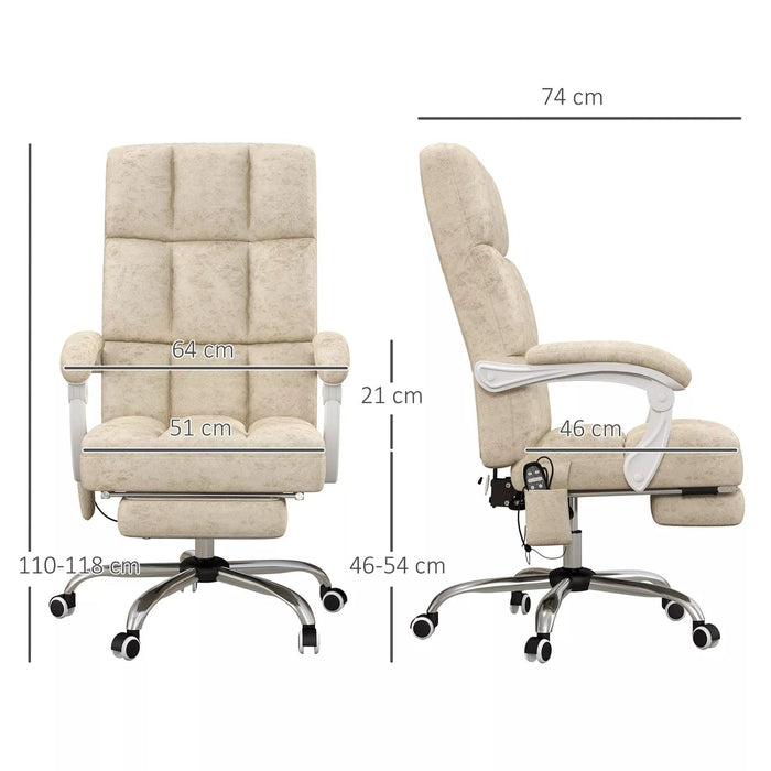 Image of a Beige Vinsetto Heated Vibrating Massage Office Chair With Extendable Leg Rest, Padded Arms, Swivel Wheels, Reclining Backrest For Home Office or Office