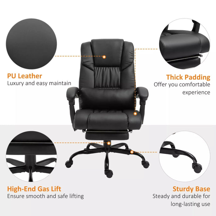 Image of a Black Leather Vinsetto Massage Office Chair With Wheels and Padded Arms Rests.