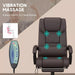 Image of a Brown Leather Vinsetto Massage Office Chair With Wheels and Padded Arms Rests.