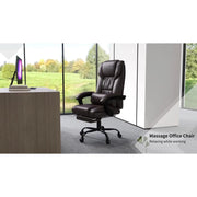 Image of a Brown Leather Vinsetto Massage Office Chair With Wheels and Padded Arms Rests.