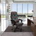 Image of a Brown Leather Vinsetto Massage Office Chair With Wheels and Padded Arms Rests.